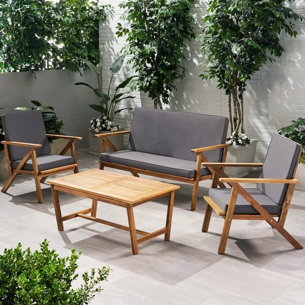 patio furniture set, outdoor sofa set, patio seating set, garden furniture, outdoor lounge set, product demo, lifestyle, calm, trustworthy, neutral, brown, green